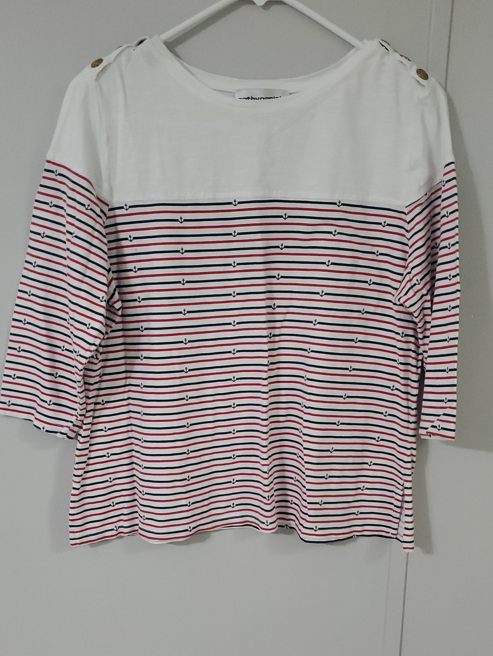 Cathy Daniels White Top with Red & Navy Stripes